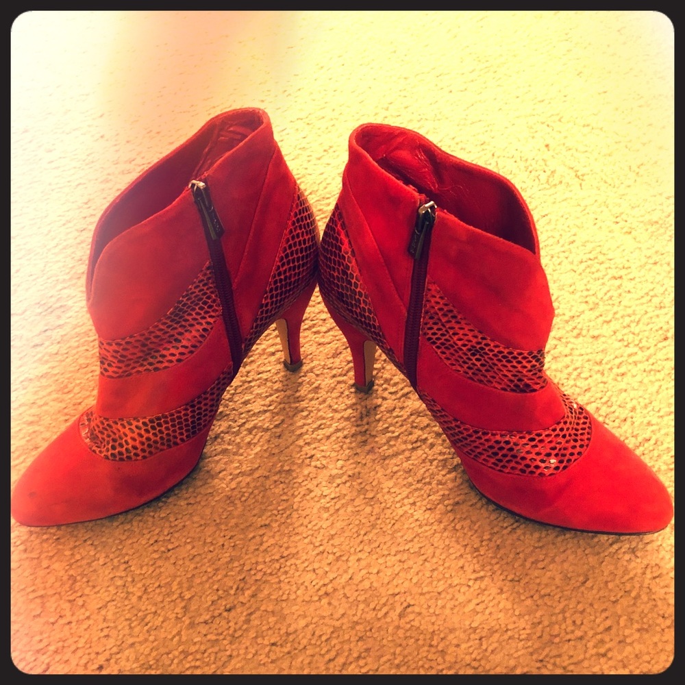 Red ankle-high boot heels